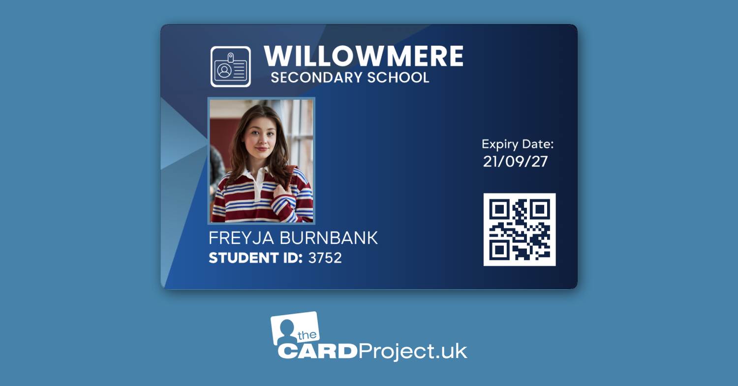 Secondary School Student ID Card Blue Geometric
